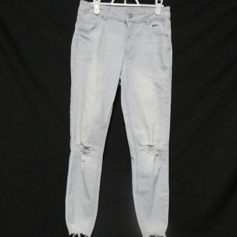 REVAMPED DENIM size 7, faded blue distressed / destroyed / damaged / stained